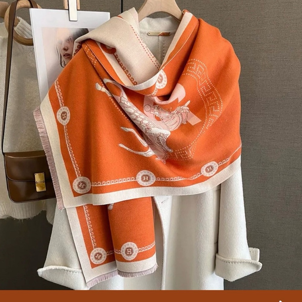 Orange and Cream Patterned Scarf